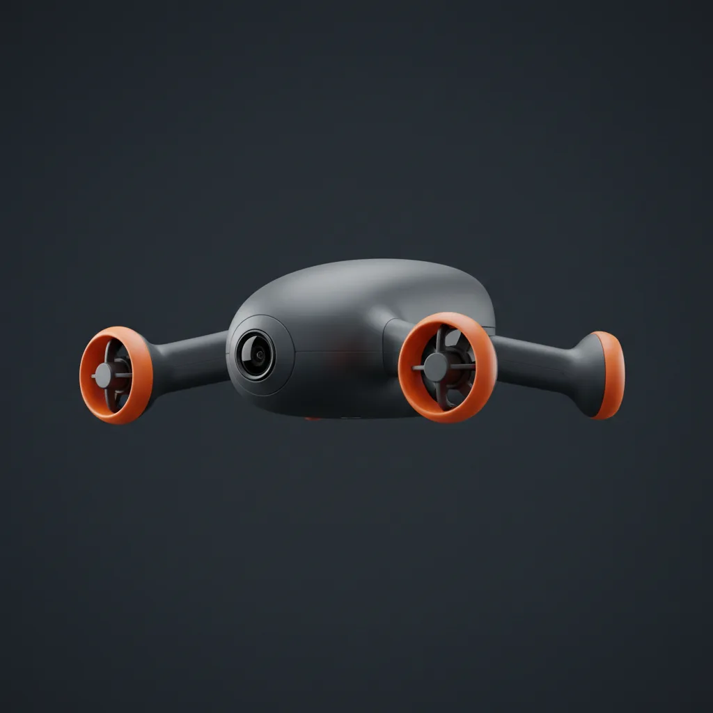 Still from the Product action film template: Studio product photograph, three-quarter view, the product floating against dark slate, soft top light, no text.